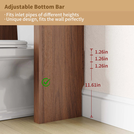 Arched Over The Toilet Storage Cabinet with Tempered Glass Doors, Freestanding Bathroom Organizer with Adjustable Shelves, Built-In Toilet Paper Holder, Walnut Finish