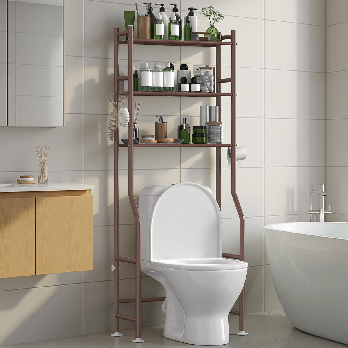 3-Tier Over Toilet Storage, Anti-Tip, 64" H, White