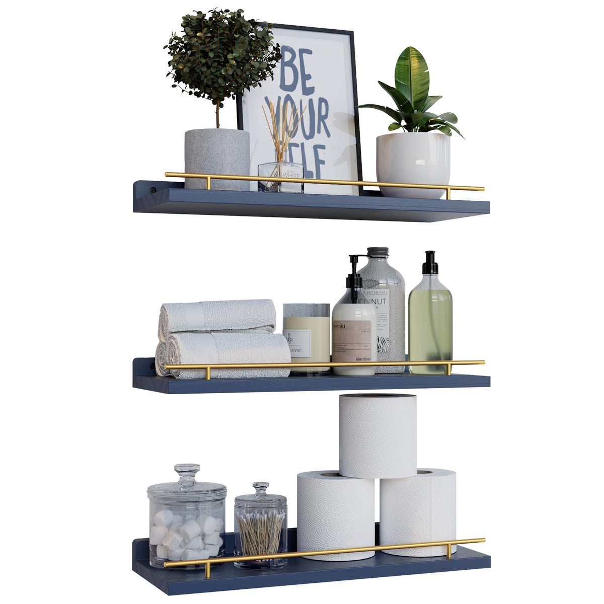 WOPITUES Floating Shelves for Wall Decor Set of 3, Black