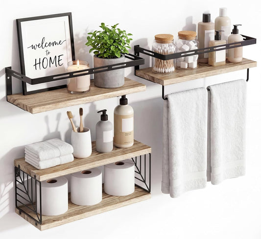 Fixwal Wall Mounted Bathroom Shelves Over Toilet (3+1 Light Brown)