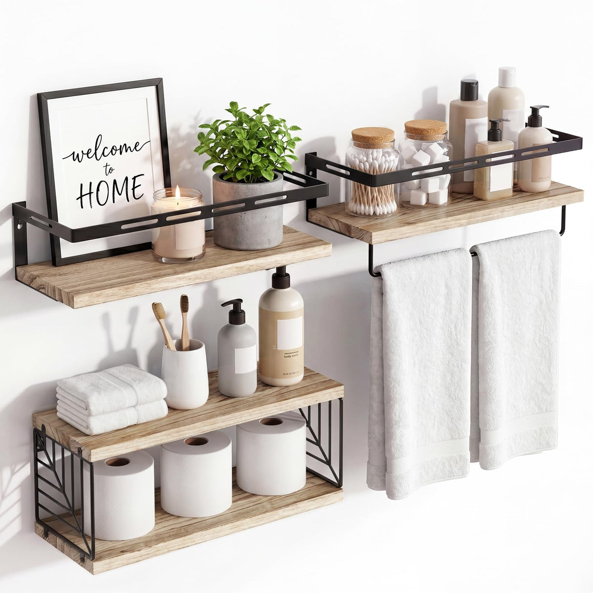 Fixwal Wall Mounted Bathroom Shelves Over Toilet (3+1 Light Brown)