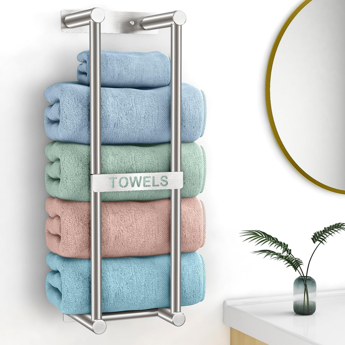 STWWO Towel Racks for Bathroom, Bathroom Towel Storage Wall Mounted 30 inch with Shelf Can Holds 6 Large Towels, Wall Towel Rack for Rolled Towels, Black