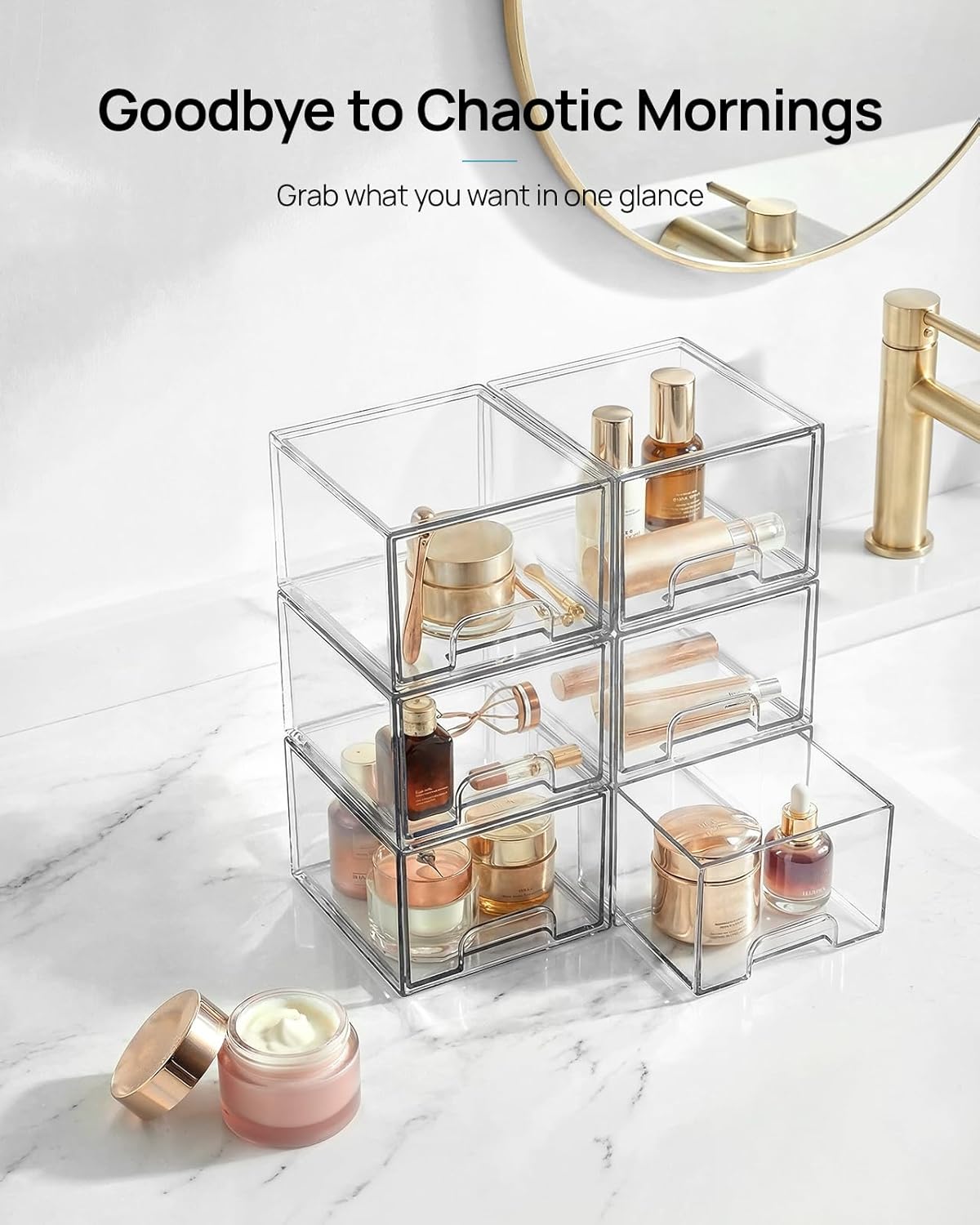 Vtopmart 4 Pack Small Clear Stackable Storage Drawers, Fits Narrow Spaces