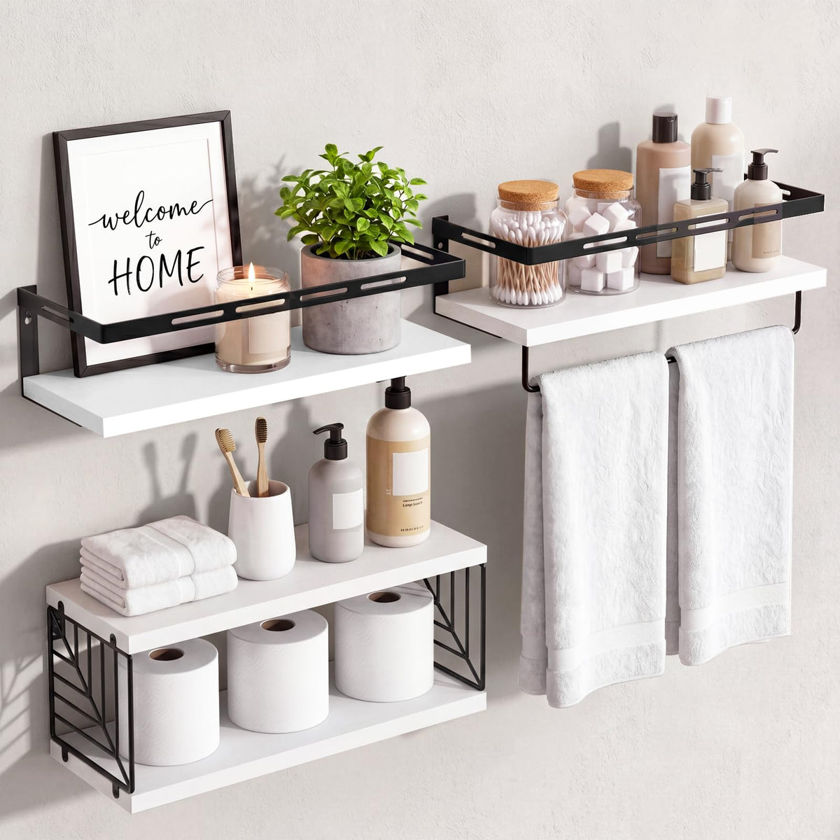 Fixwal Wall Mounted Bathroom Shelves Over Toilet (3+1 Light Brown)