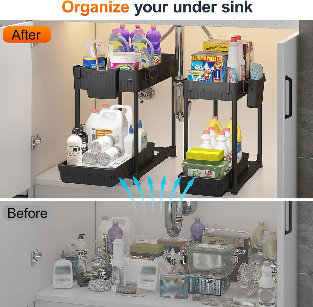 Sevenblue 4-Pack 2-Tier Under Sink Organizer with Pull Out Drawers