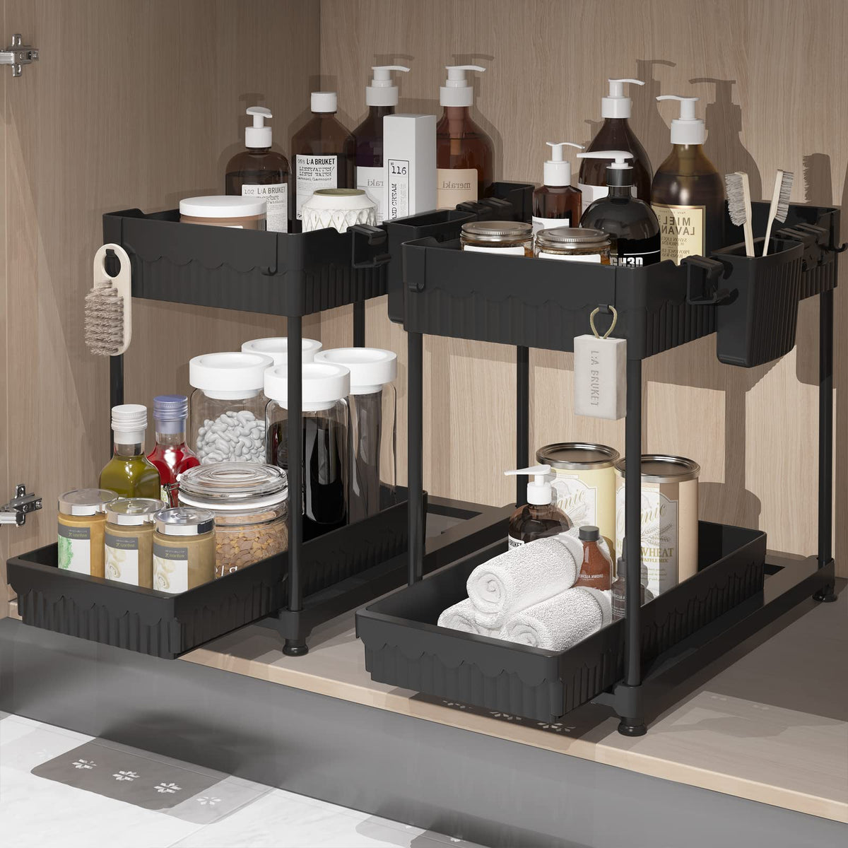 Sevenblue 3-Pack 2-Tier L-Shaped Under Sink Organizers with Sliding Drawers