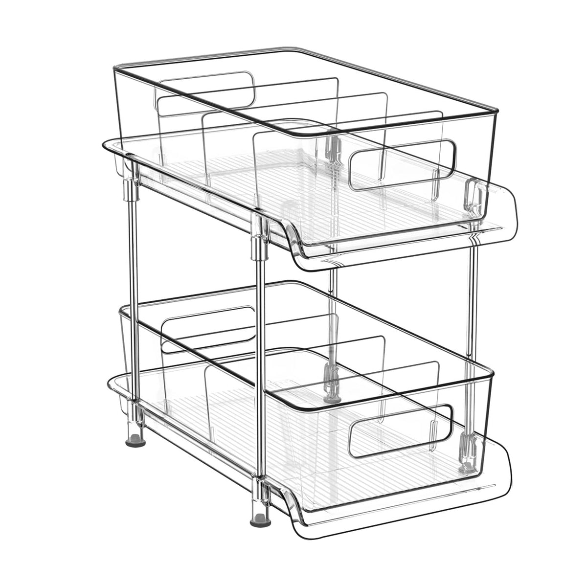 HIHEGD 2-Tier Bathroom Organizer with Dividers, Clear Under Sink and Pull-Out Cabinet Organizer for Kitchen and Pantry Storage