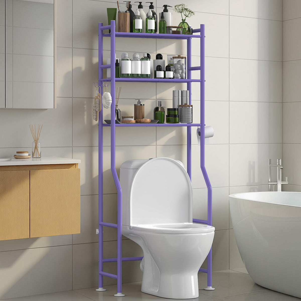 3-Tier Over Toilet Storage, Anti-Tip, 64" H, White