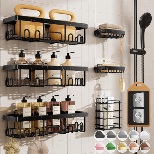 Veken Shower Caddy 6-Pack, Bathroom Organizers and Storage Shelves, Black