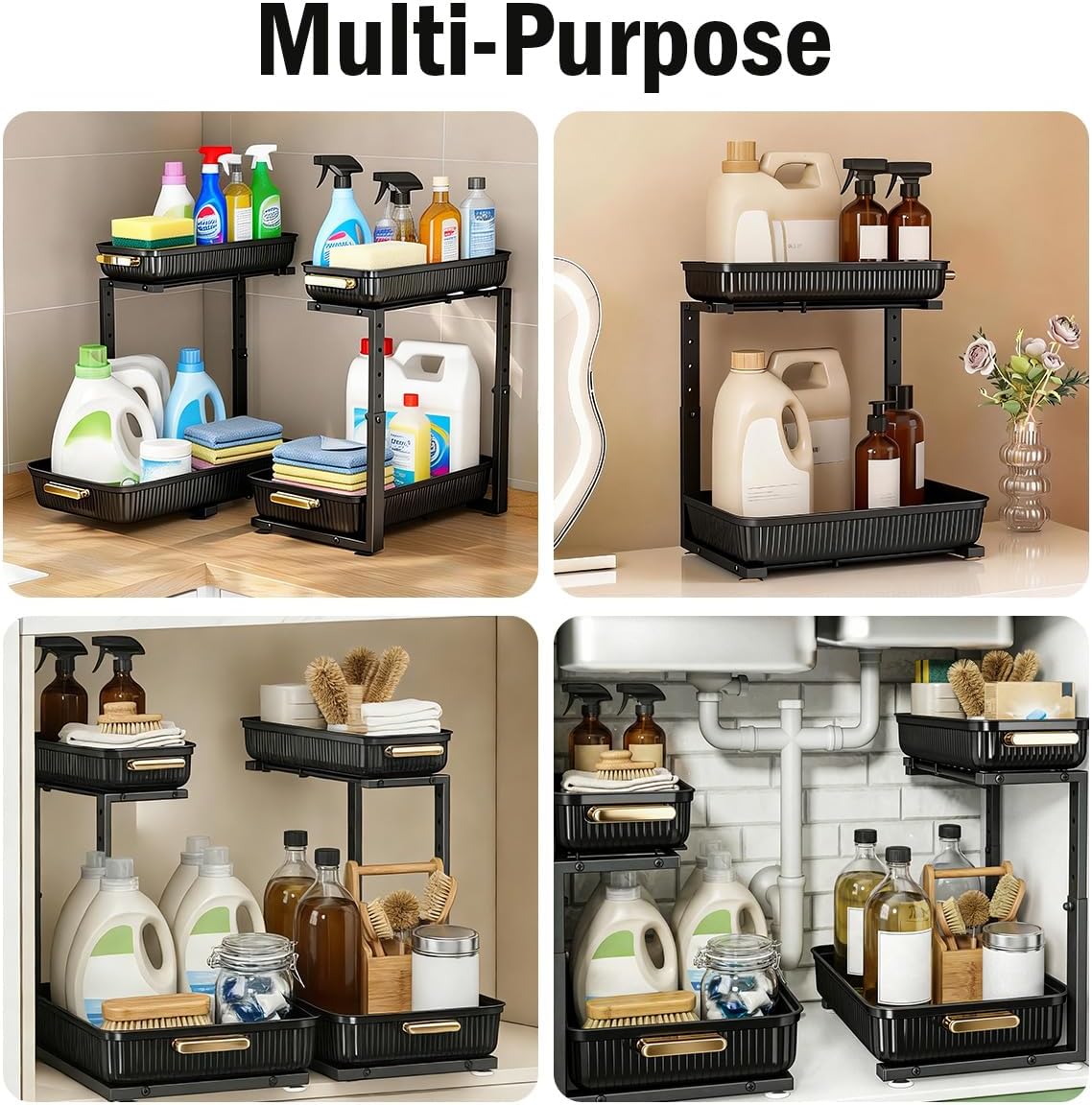 ARSTPEOE Under Sink Organizer - 2 Pack Multi-Purpose Pull-Out Storage Shelf