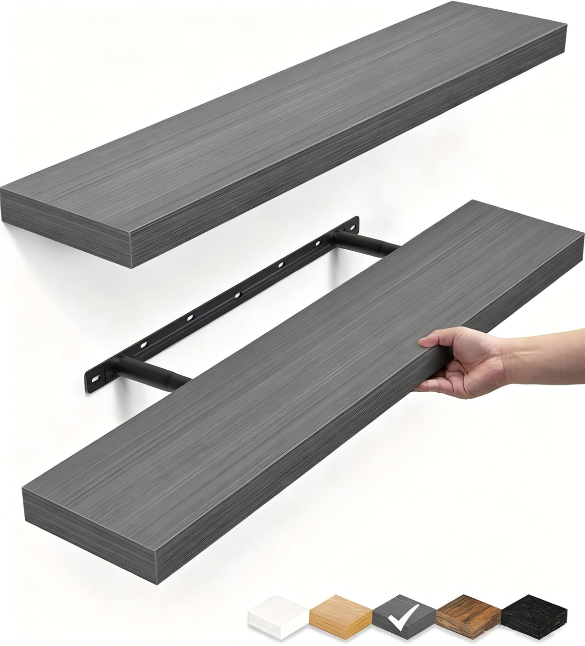 BAYKA Black Floating Shelves 15.7in, Set of 3, Wall Mount Rustic Wood Shelf