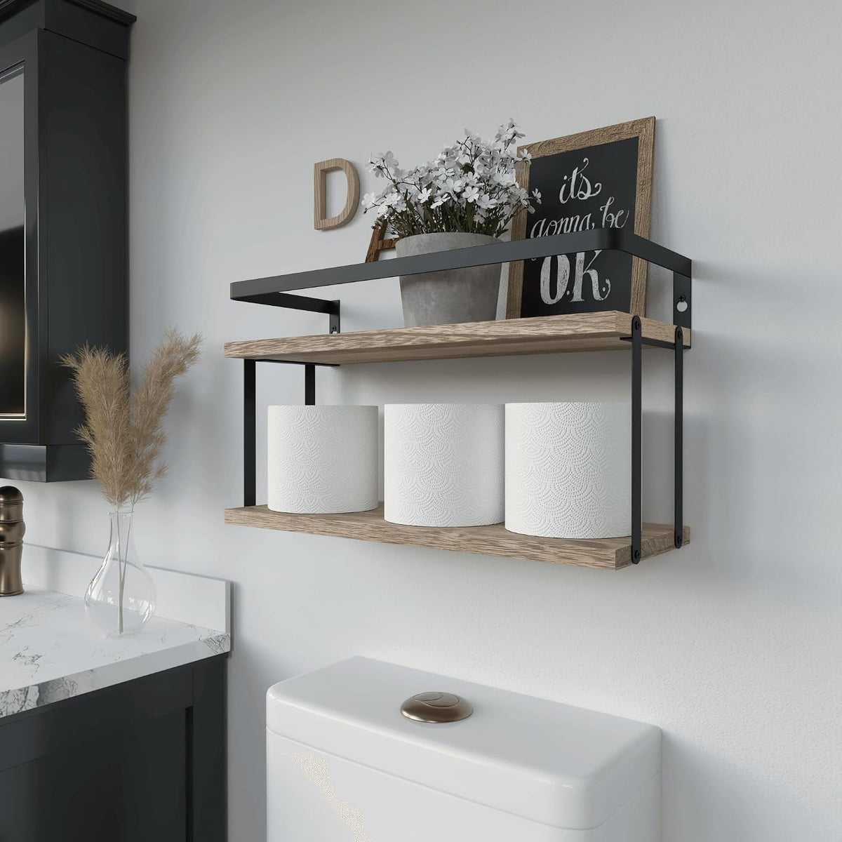 RICHER HOUSE Floating Shelves Bathroom, Wall Mounted Shelf Over Toilet