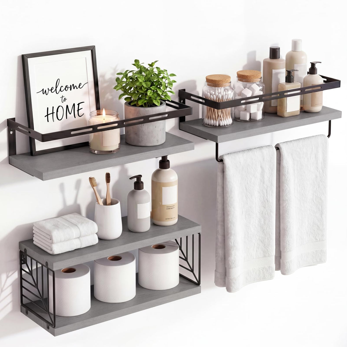 Fixwal Wall Mounted Bathroom Shelves Over Toilet (3+1 Light Brown)