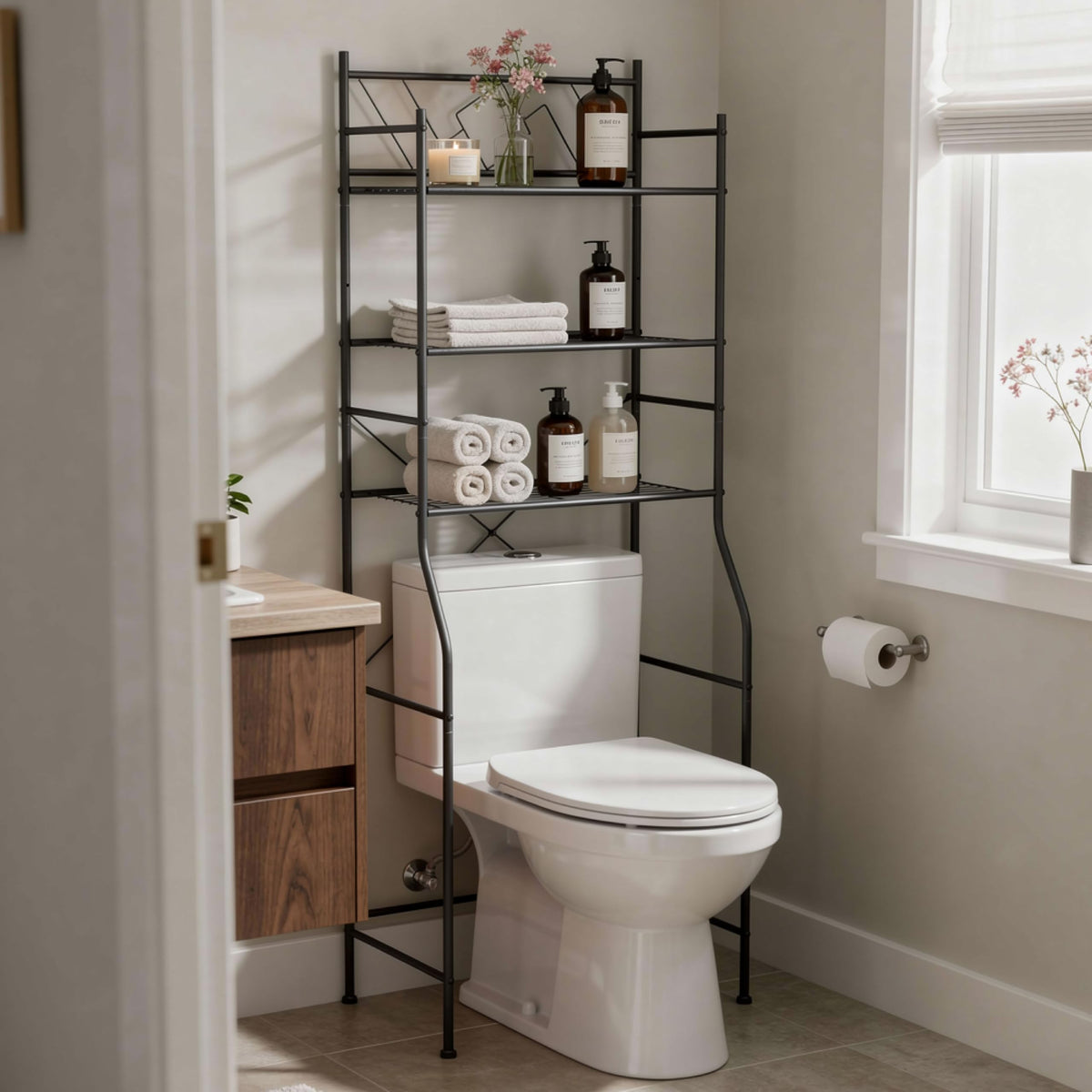 Home Zone Living Over-the-Toilet Bathroom Storage Cabinet Organizer