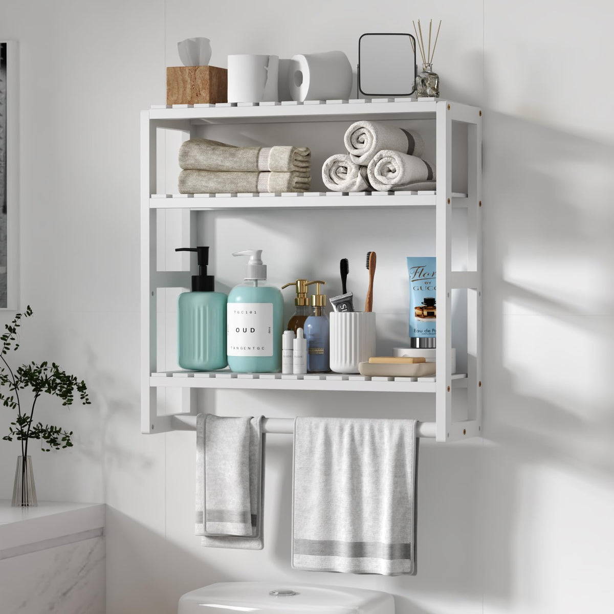 Galood Over The Toilet Storage Bathroom Shelves Wall Mounted 3 Tier White