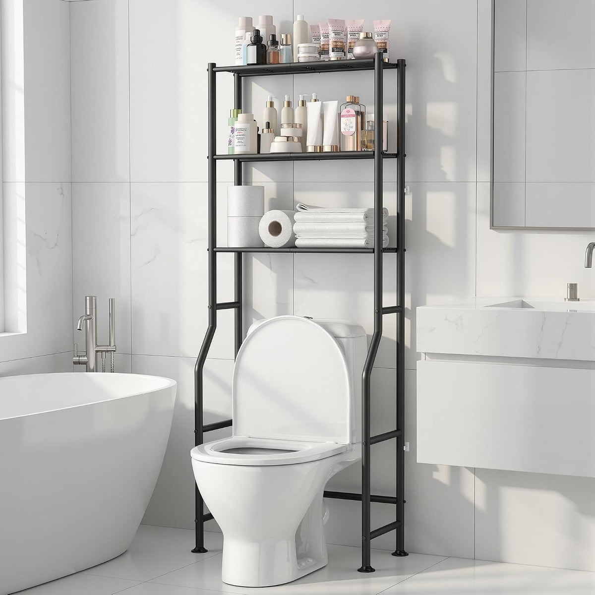 Livilord 3-Tier Over Toilet Storage Rack, Anti-Wobble, Black