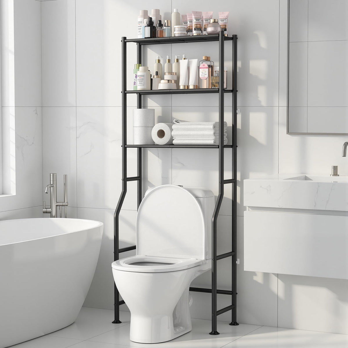 Livilord 3-Tier Over Toilet Storage Rack, Anti-Wobble, Black