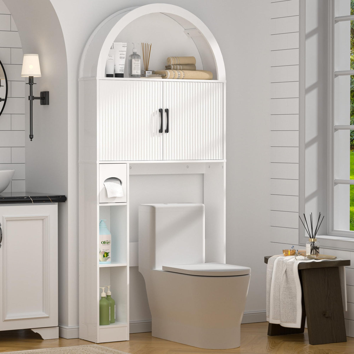Spurgehom Over Toilet Storage Cabinet, Bathroom Arch Organizer,Wood