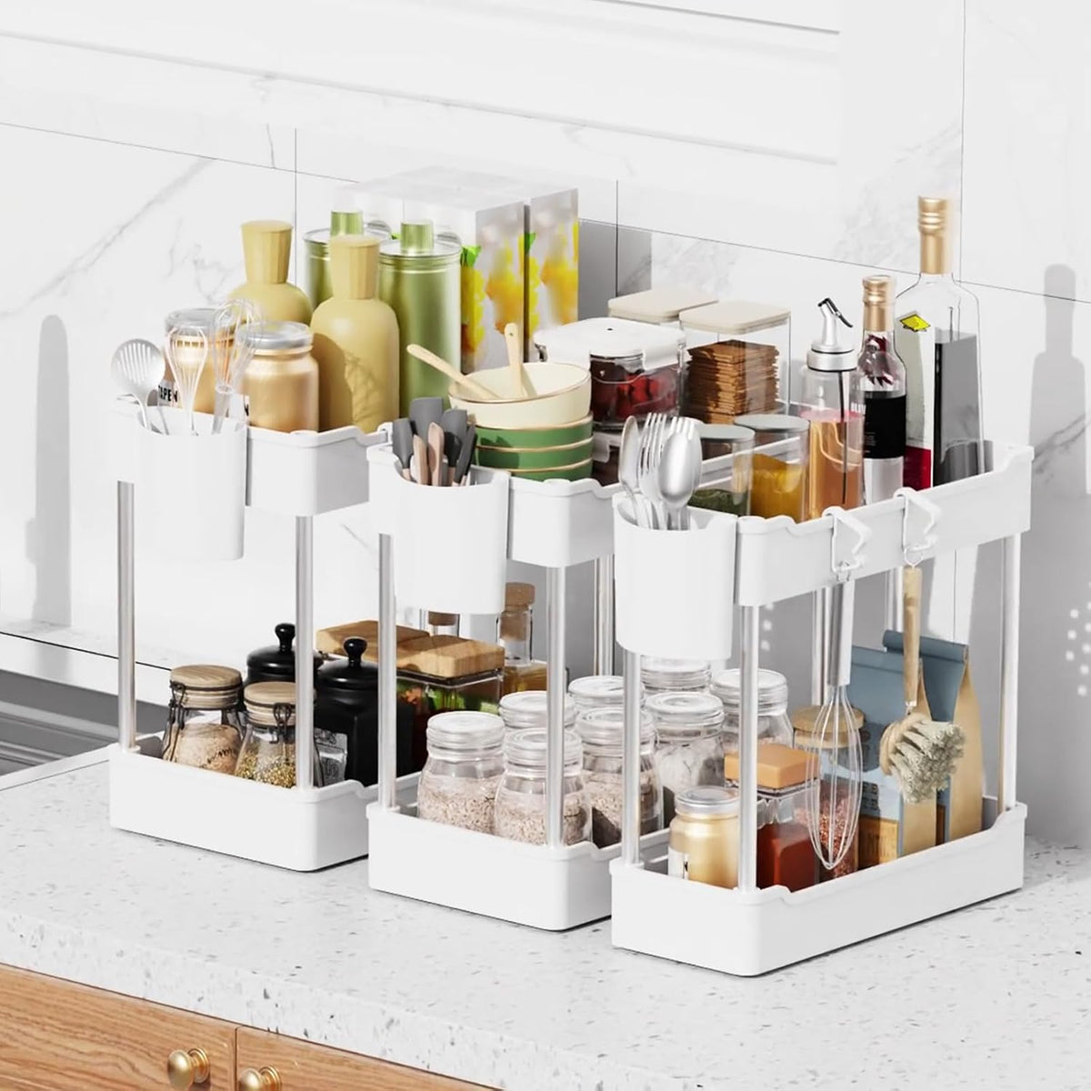 3 Pack Under Sink Organizer Bathroom and Storage Cabinet (White)