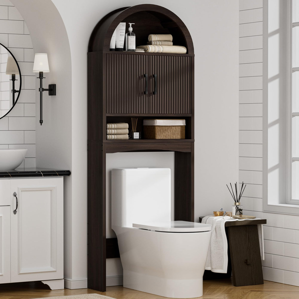 Spurgehom Over Toilet Storage Cabinet, Bathroom Arch Organizer,Wood