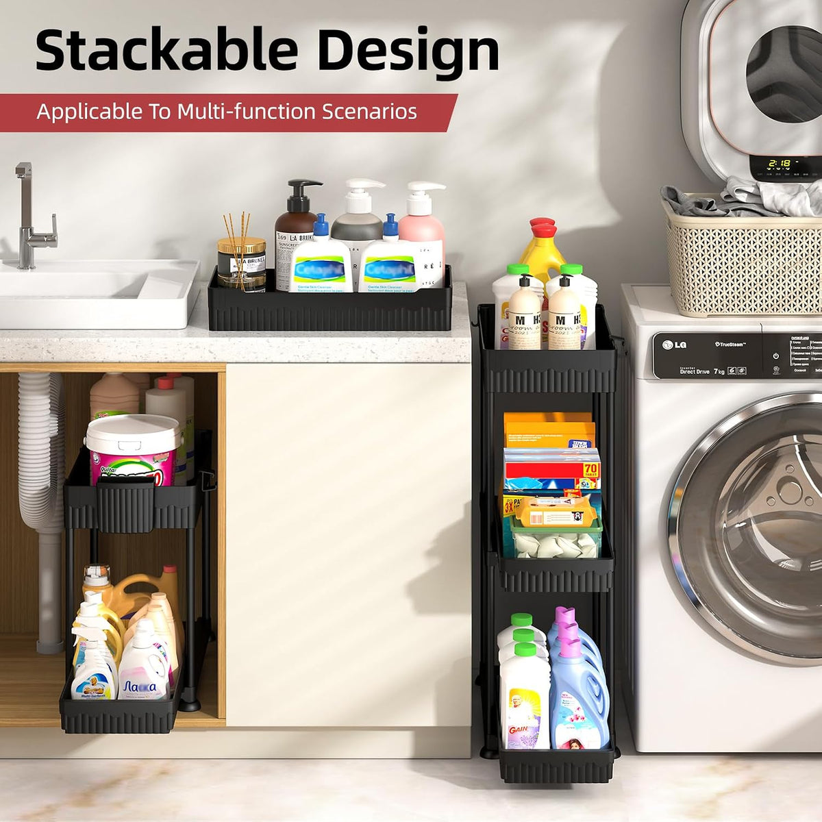 Sevenblue 4-Pack 2-Tier Under Sink Organizer with Pull Out Drawers