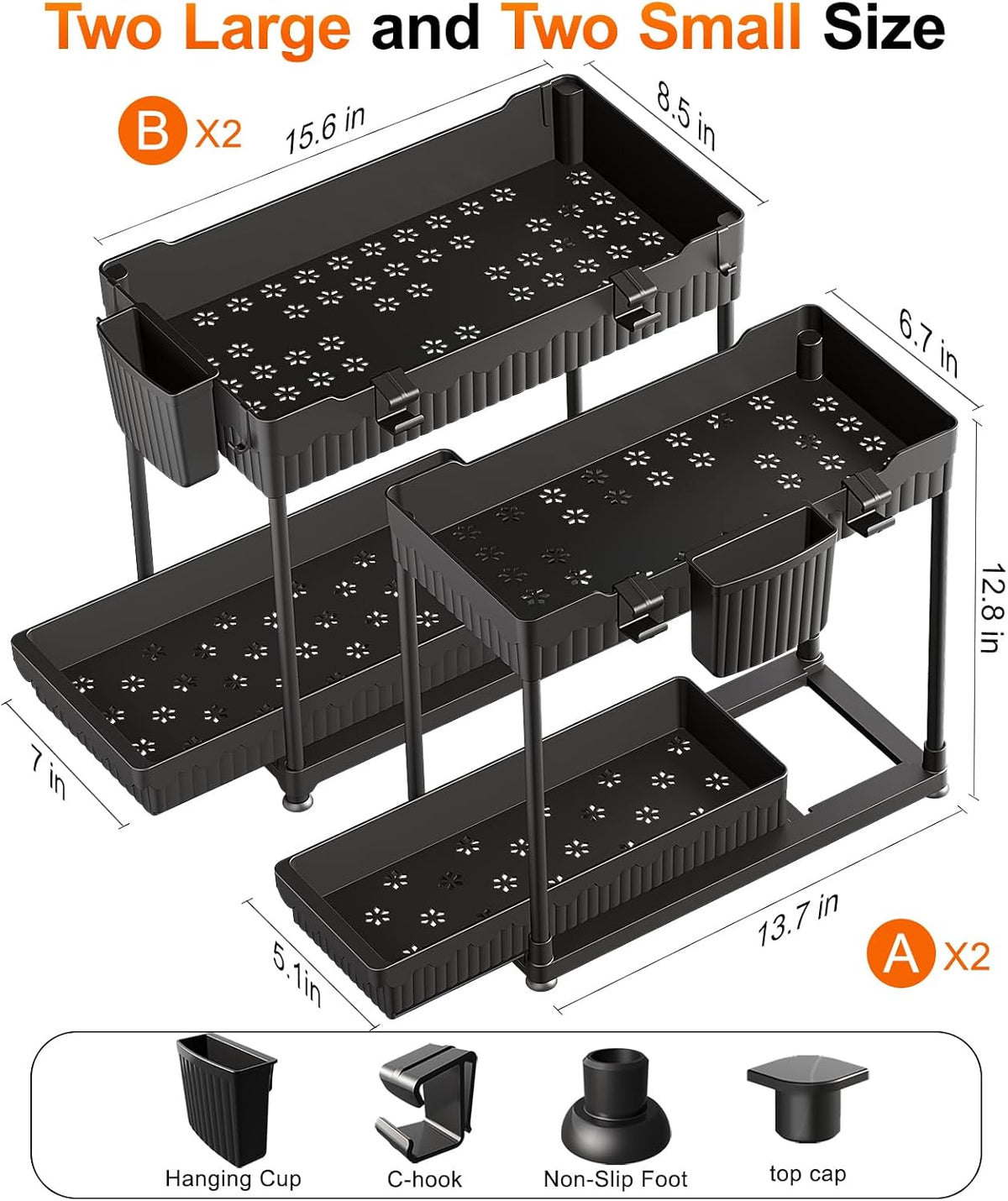Sevenblue 4-Pack 2-Tier Under Sink Organizer with Pull Out Drawers