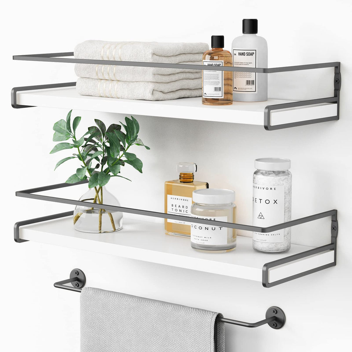 Forbena Floating Bathroom Shelves Wall Mounted, White and Gold Wall Shelf