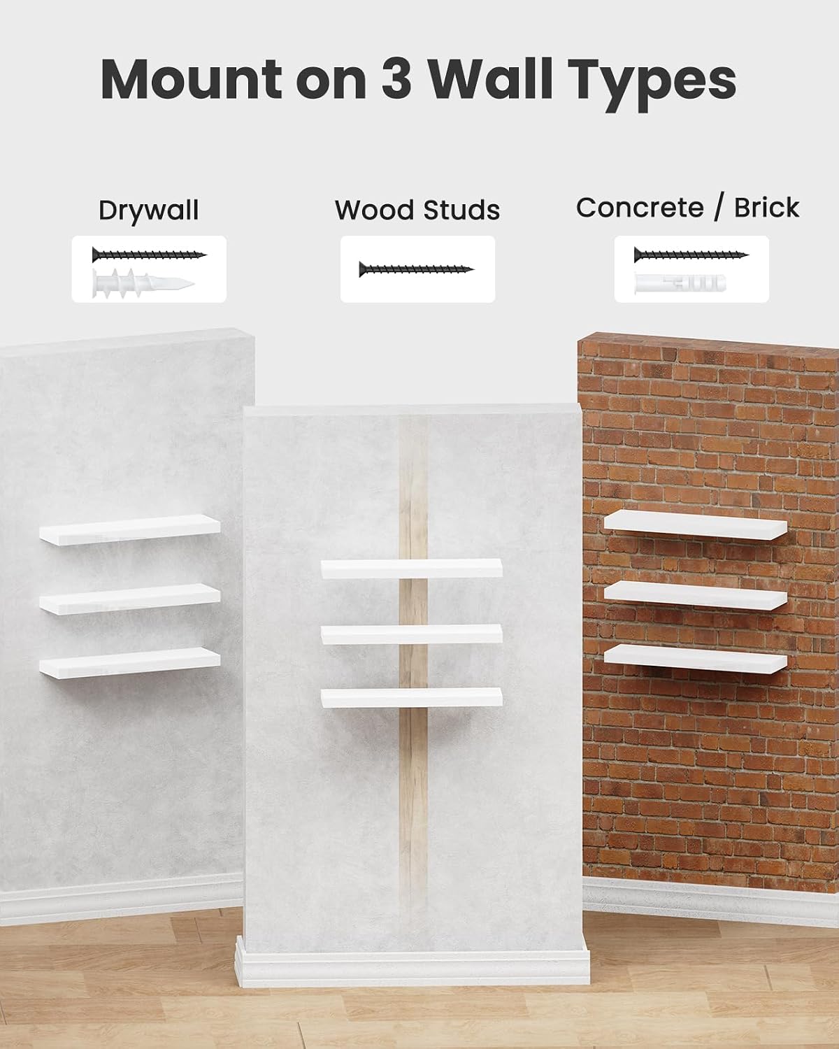 Amada 15.7" Floating Shelves for Wall Decor & Storage, Set of 3, White