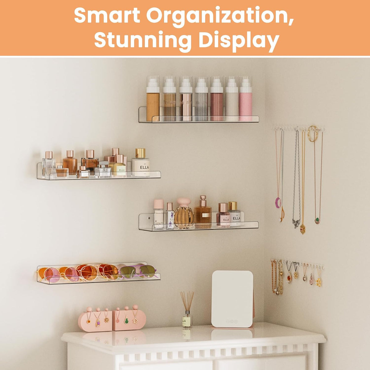 upsimples 4 Pcs 15" Acrylic Shelves for Wall Storage and Organizer, Clear