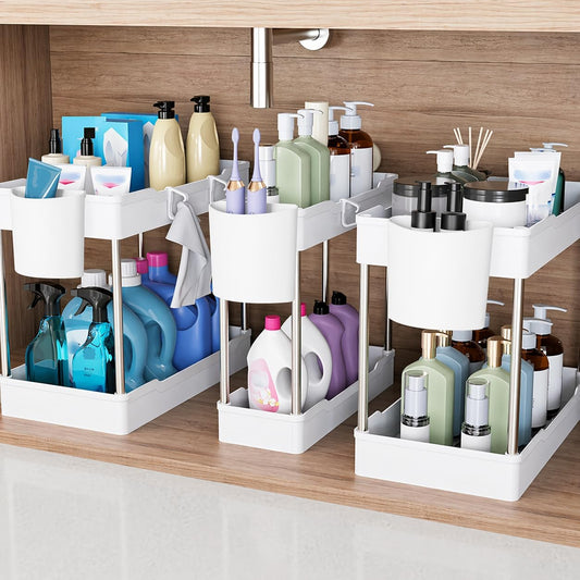 3 Pack Under Sink Organizer Bathroom and Storage Cabinet (White)