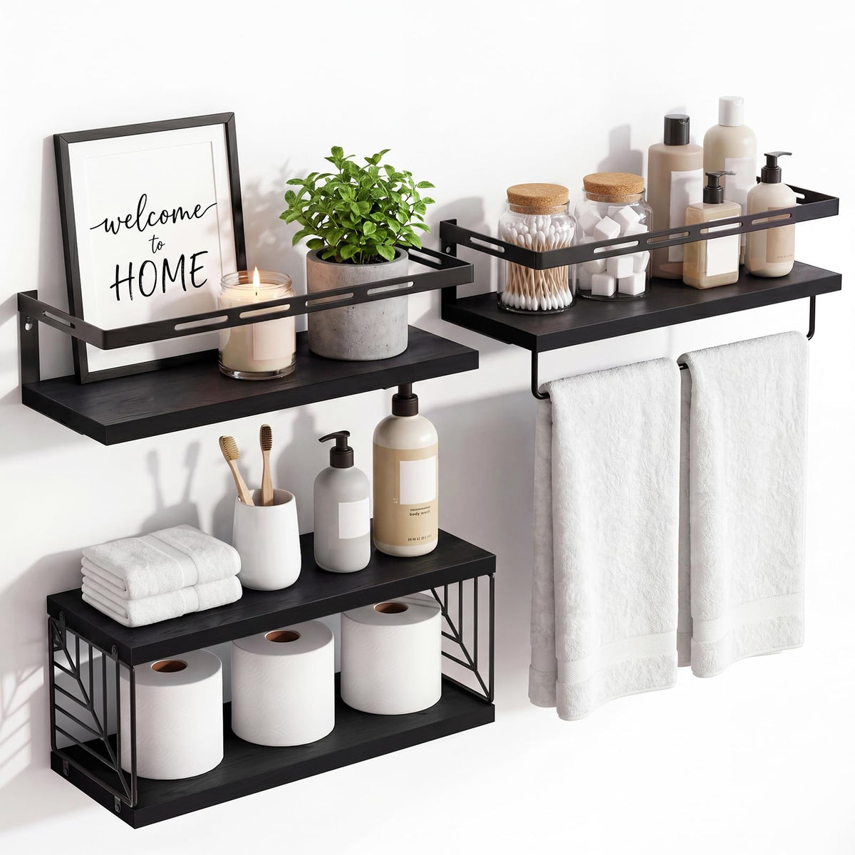 Fixwal Wall Mounted Bathroom Shelves Over Toilet (3+1 Light Brown)