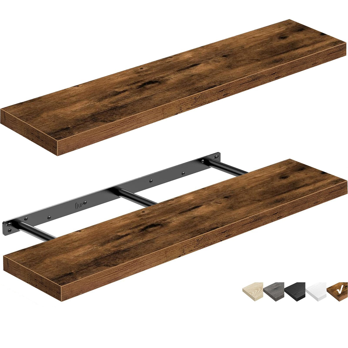 QEEIG Bathroom Floating Shelves for Wall (Brown, Set of 2, 15.7")