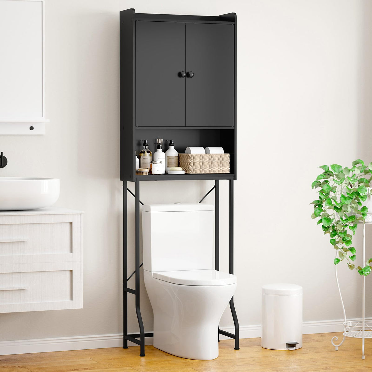 Kitsure 68.1"H Over Toilet Storage Cabinet, Magnetic Door, Adjustable Shelf
