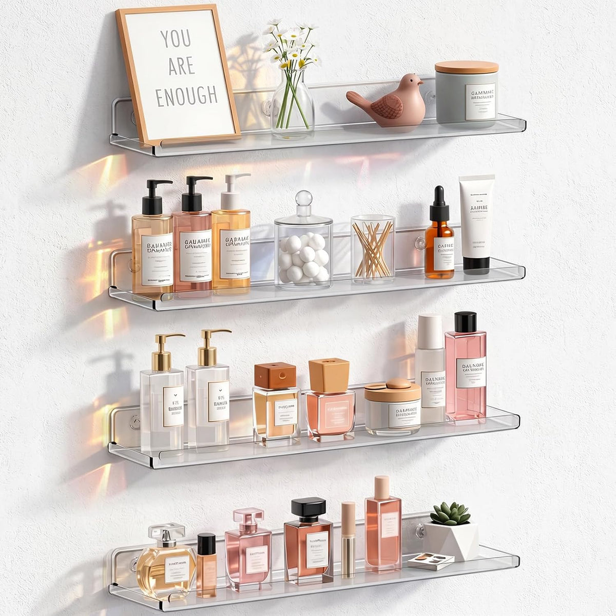 Lifewit Acrylic Floating Shelves for Bathroom 14" Clear, 4 Pack