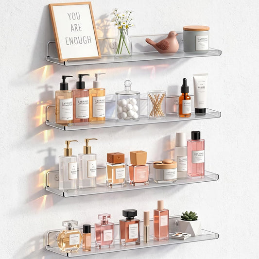 Lifewit Acrylic Floating Shelves for Bathroom 14" Clear, 4 Pack