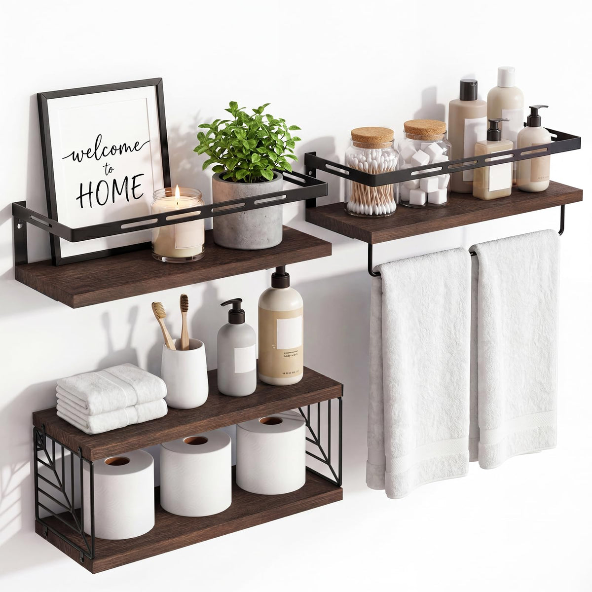 Fixwal Wall Mounted Bathroom Shelves Over Toilet (3+1 Light Brown)