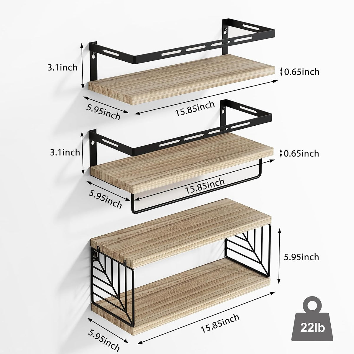 Fixwal Wall Mounted Bathroom Shelves Over Toilet (3+1 Light Brown)