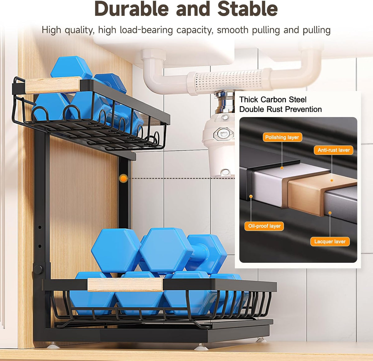 Sevenblue 2-Pack 2-Tier Height Adjustable Under Sink Organizer & Storage