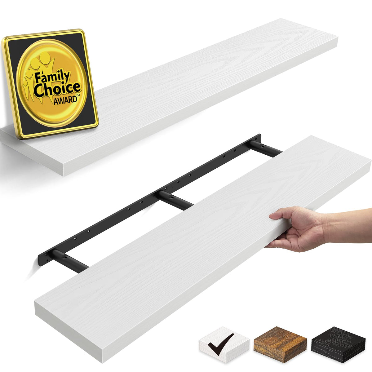 BAYKA Black Floating Shelves 15.7in, Set of 3, Wall Mount Rustic Wood Shelf