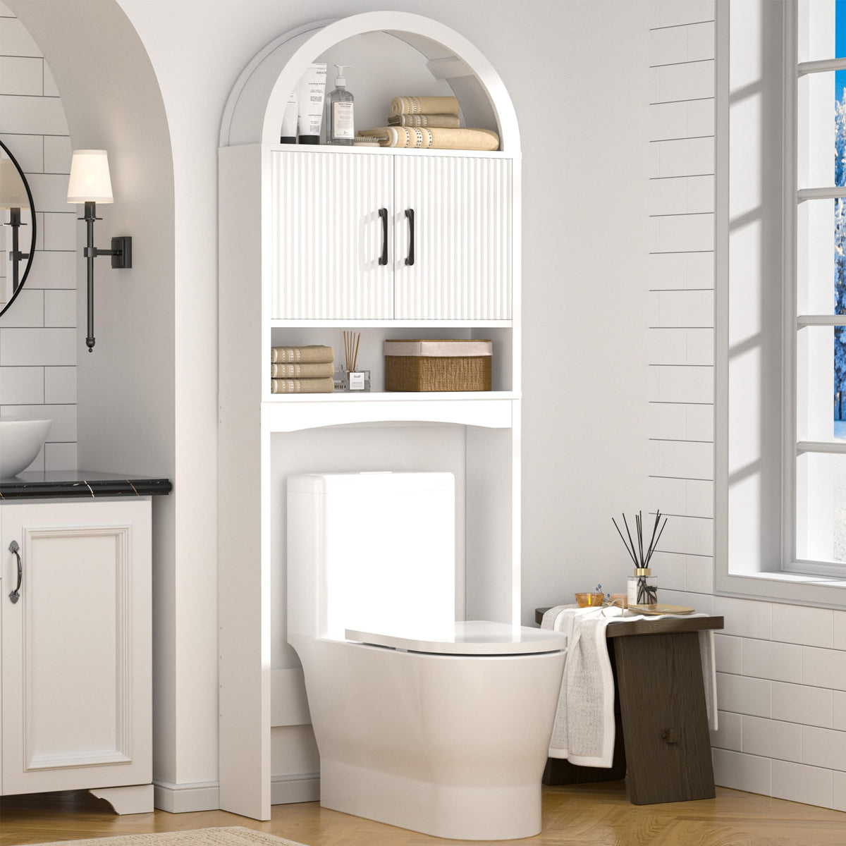 Spurgehom Over Toilet Storage Cabinet, Bathroom Arch Organizer,Wood