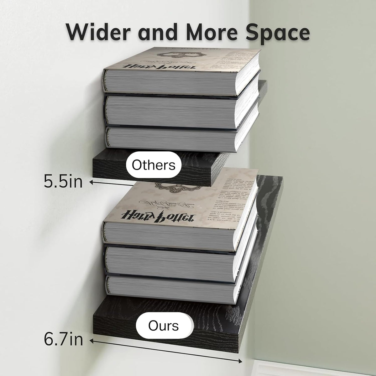 BAYKA Black Floating Shelves 15.7in, Set of 3, Wall Mount Rustic Wood Shelf