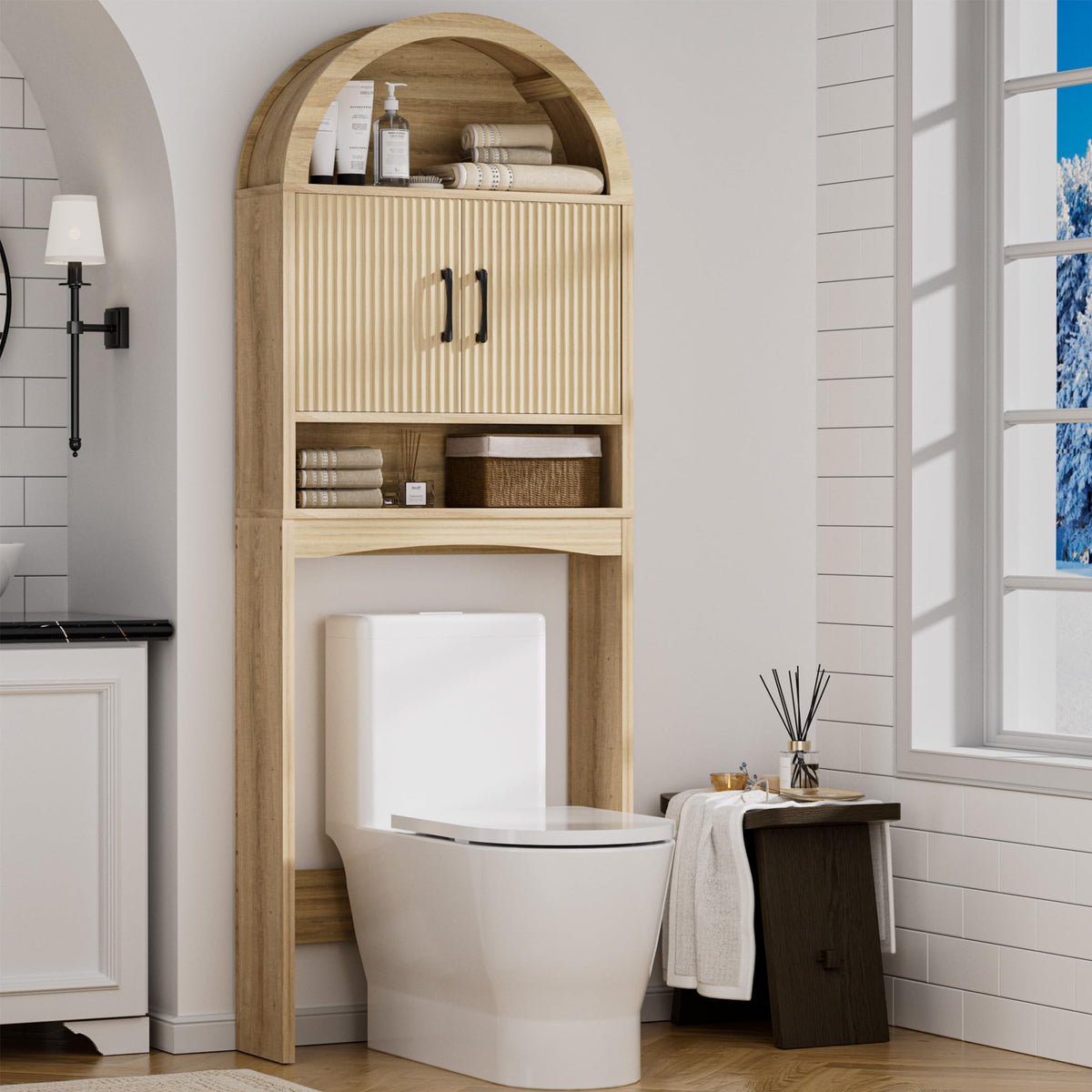Spurgehom Over Toilet Storage Cabinet, Bathroom Arch Organizer,Wood