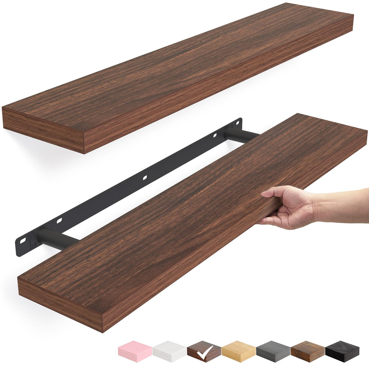 BAYKA Black Floating Shelves 15.7in, Set of 3, Wall Mount Rustic Wood Shelf
