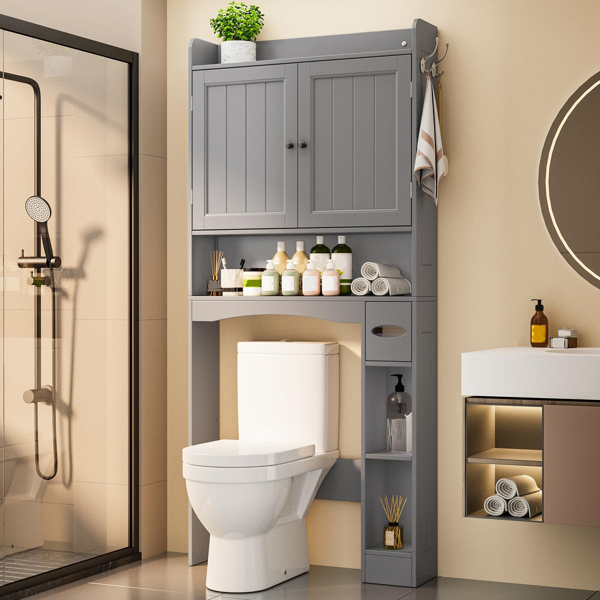 Ahomly Over The Toilet Storage Cabinet, 32.3" W x 70.3" H, White