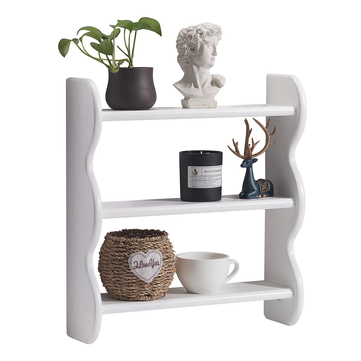 100% Solid Wood Wall Shelf 3-Tier, Rustic Floating Shelves Wall Mounted Storage Rack, Farmhouse Decor Hanging Shelf Display Shelves for Apartment, Living Room and Bedroom