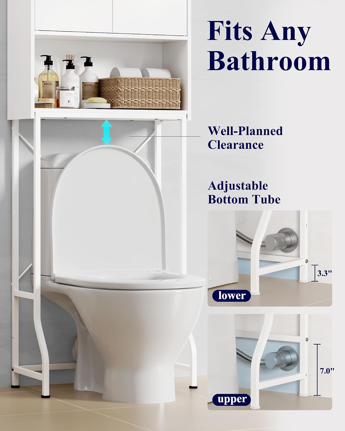 Kitsure 68.1"H Over Toilet Storage Cabinet, Magnetic Door, Adjustable Shelf