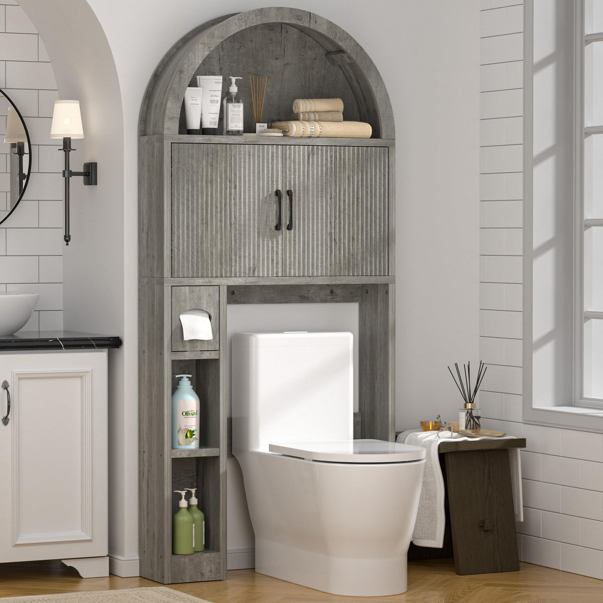 Spurgehom Over Toilet Storage Cabinet, Bathroom Arch Organizer,Wood