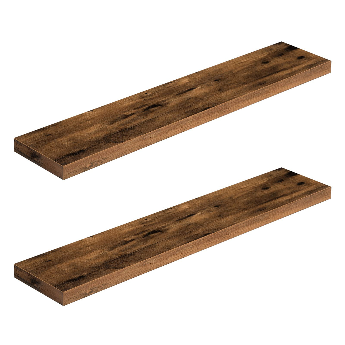 HOOBRO Floating Shelves for Wall, Wall Mounted Shelf Set of 2, 15.7" Hanging Shelf with Invisible Brackets, for Wall Decor Storage in Bathroom Bedroom Kitchen Living Room Office, Rustic Brown BF40BJ01