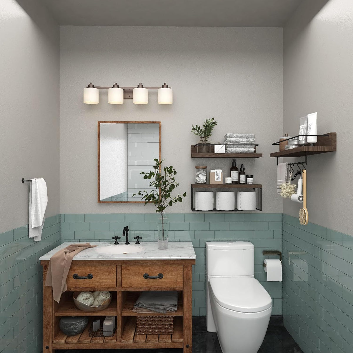 PopiShelves Bathroom Shelves Over Toilet for Wall, Floating Shelves with Storage Basket Paper Holer for Kitchen Living Room, Bedroom & Classroom, Set of 3 (Dark Brown)