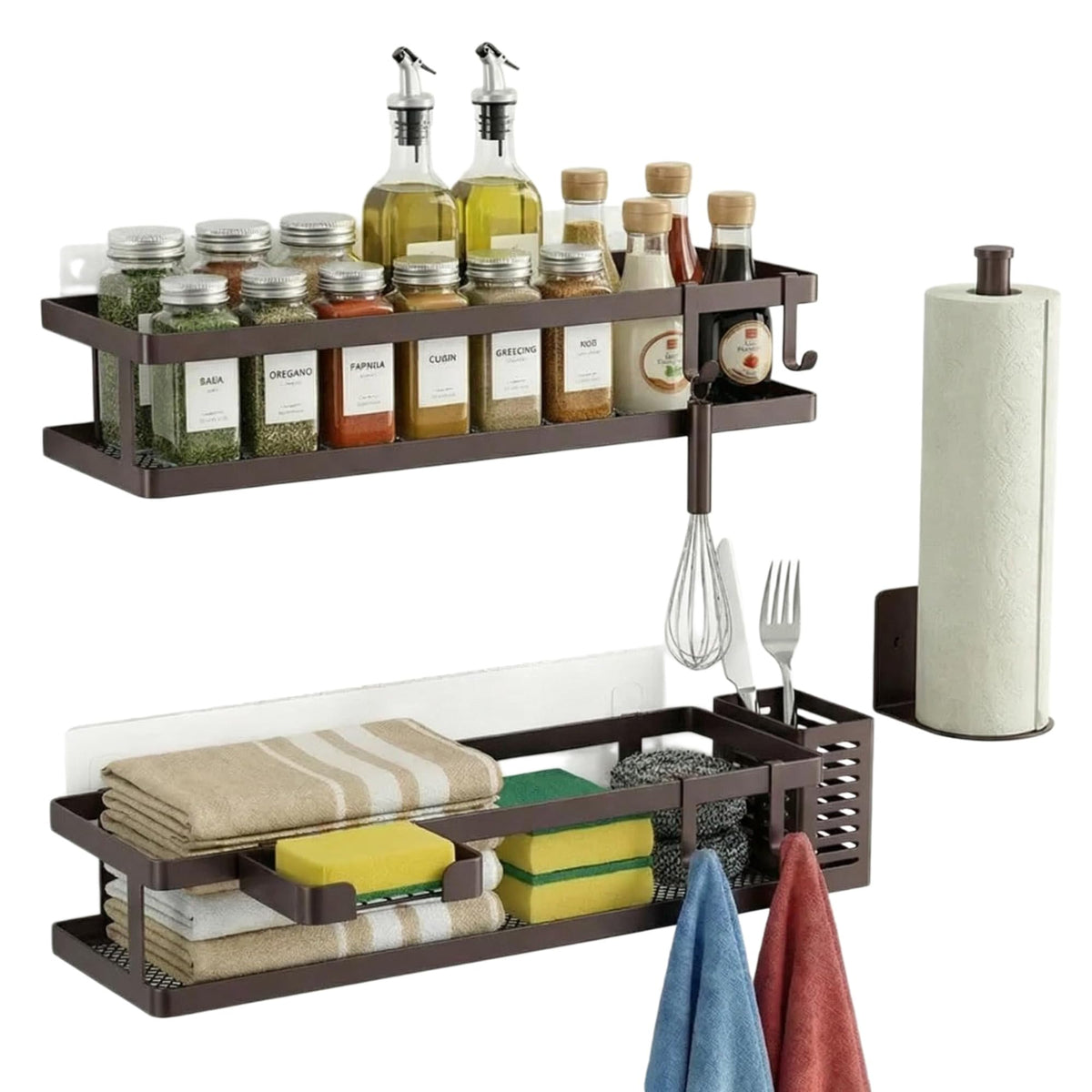 PUSDON Mesh Shower Caddy Wall Mount, Heavy Duty Adhesive Bathroom Shelf Organizer, Rustproof Floating Spice Rack for Kitchen Pantry, Holds 50 LBS, Multi-Purpose Storage Black-2 Packs (Netting)